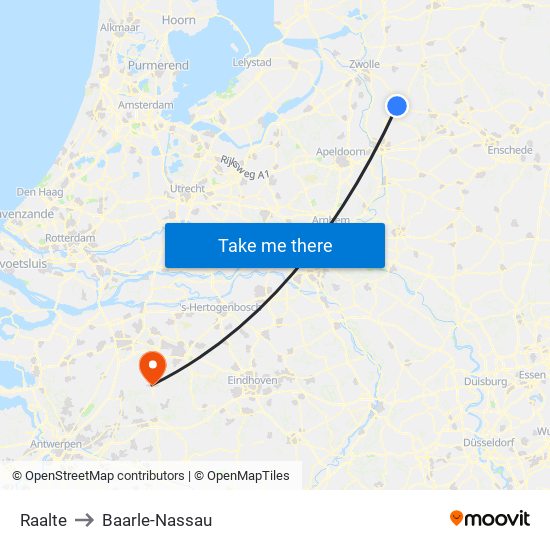 Raalte to Baarle-Nassau map