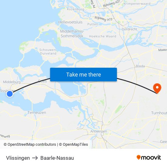 Vlissingen to Baarle-Nassau map