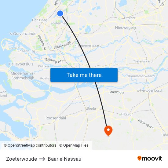 Zoeterwoude to Baarle-Nassau map