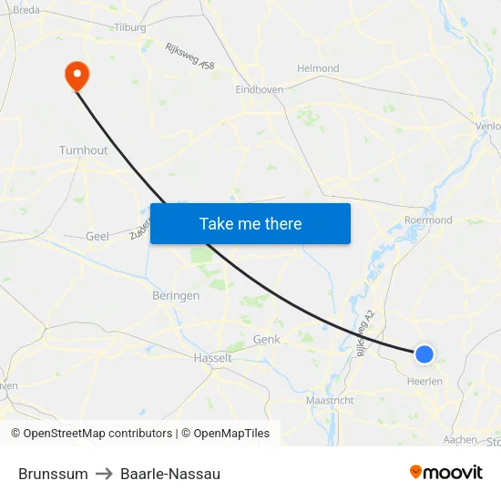 Brunssum to Baarle-Nassau map
