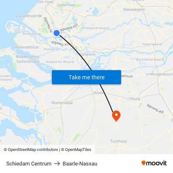 Schiedam Centrum to Baarle-Nassau map