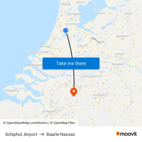 Schiphol, Airport to Baarle-Nassau map