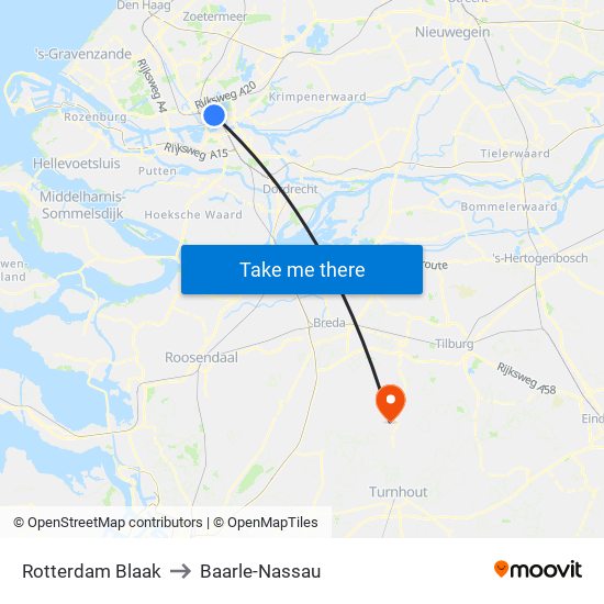 Rotterdam Blaak to Baarle-Nassau map