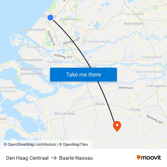 Den Haag Centraal to Baarle-Nassau map