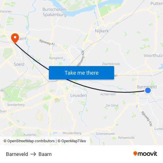 Barneveld to Baarn map