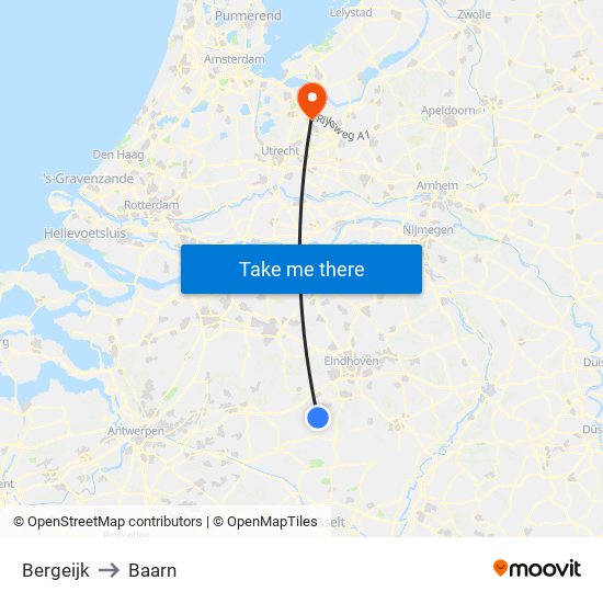 Bergeijk to Baarn map