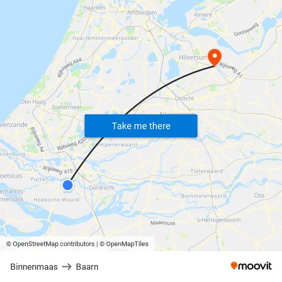 Binnenmaas to Baarn map