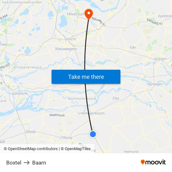 Boxtel to Baarn map