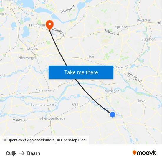 Cuijk to Baarn map