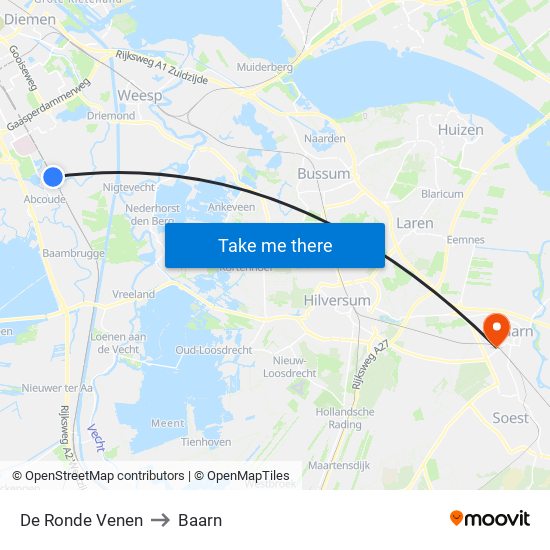 De Ronde Venen to Baarn map