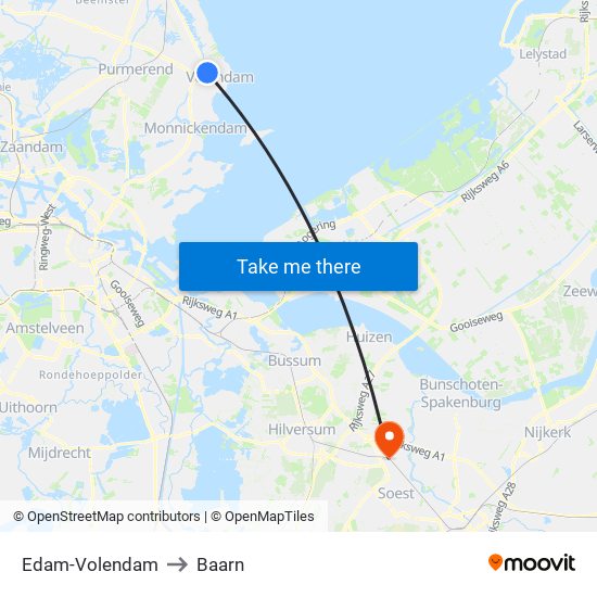 Edam-Volendam to Baarn map