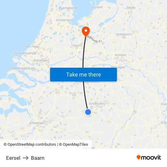 Eersel to Baarn map