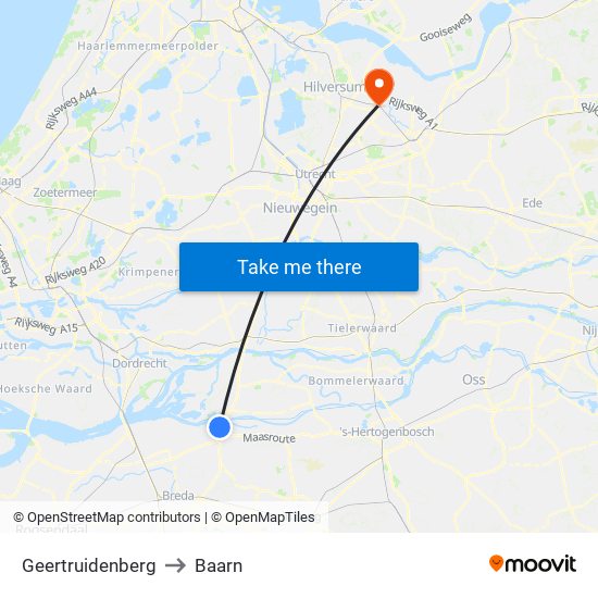 Geertruidenberg to Baarn map