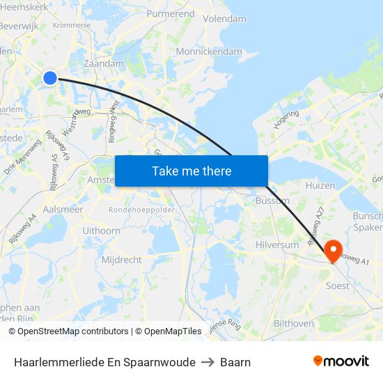 Haarlemmerliede En Spaarnwoude to Baarn map
