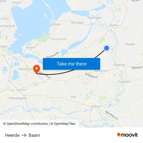 Heerde to Baarn map