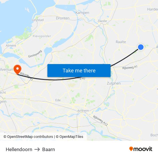 Hellendoorn to Baarn map