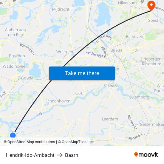 Hendrik-Ido-Ambacht to Baarn map