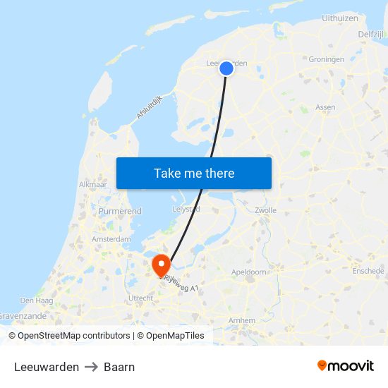 Leeuwarden to Baarn map