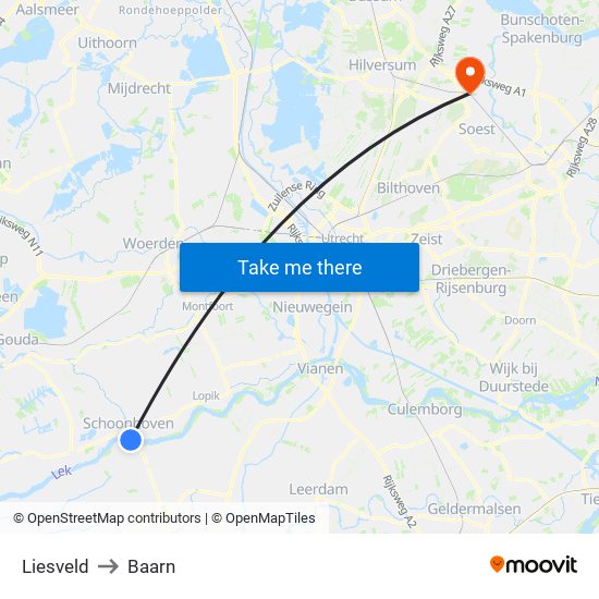Liesveld to Baarn map