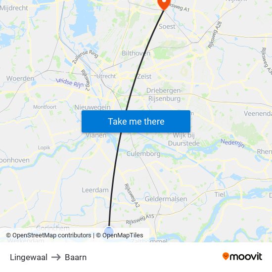 Lingewaal to Baarn map