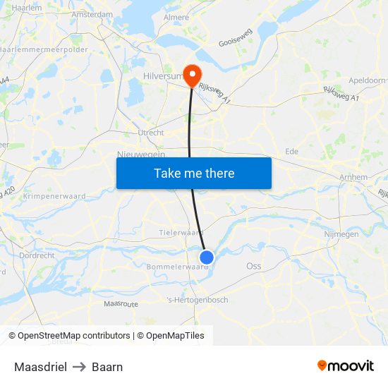 Maasdriel to Baarn map