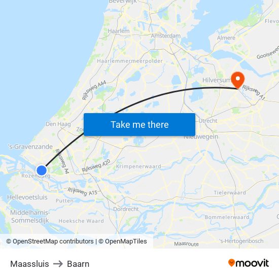 Maassluis to Baarn map