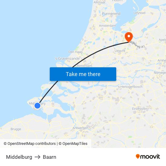 Middelburg to Baarn map