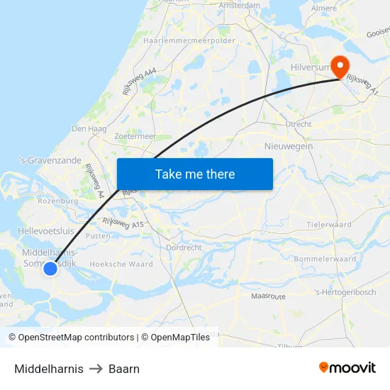 Middelharnis to Baarn map