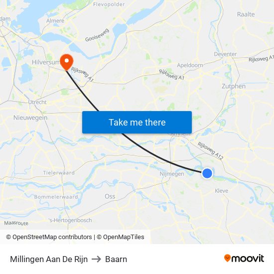Millingen Aan De Rijn to Baarn map