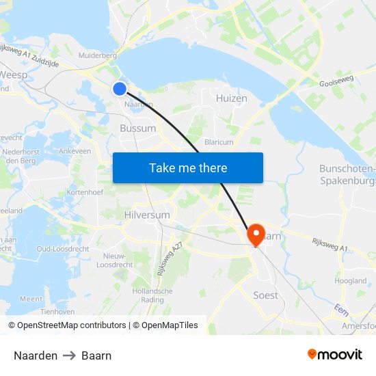 Naarden to Baarn map