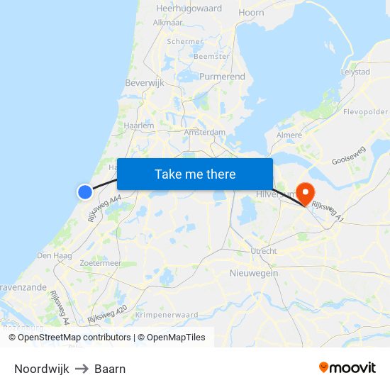 Noordwijk to Baarn map