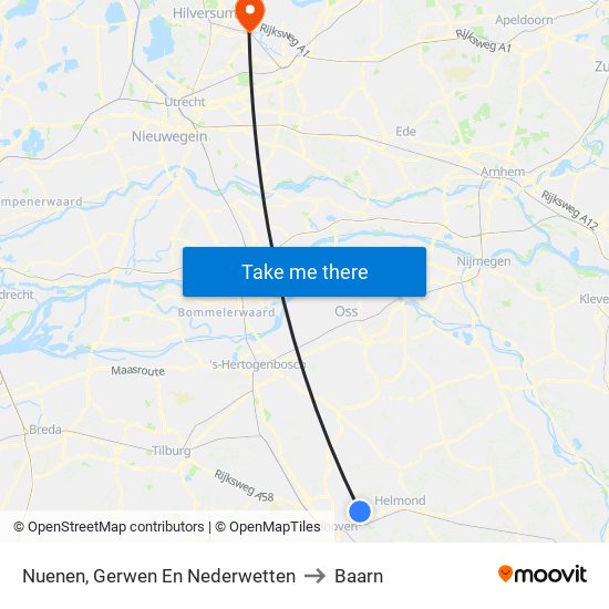 Nuenen, Gerwen En Nederwetten to Baarn map