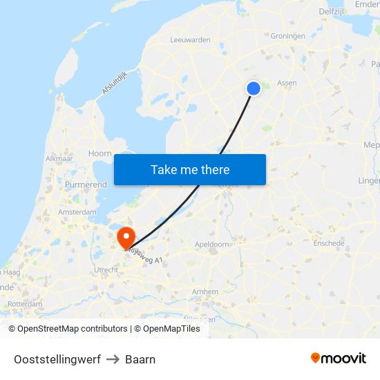 Ooststellingwerf to Baarn map