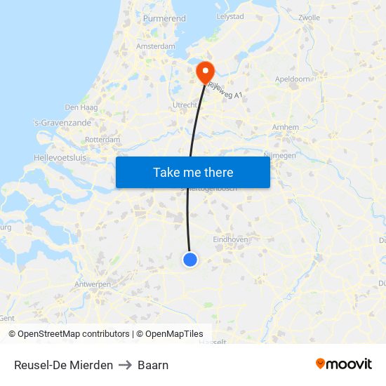 Reusel-De Mierden to Baarn map