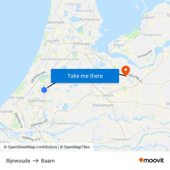 Rijnwoude to Baarn map