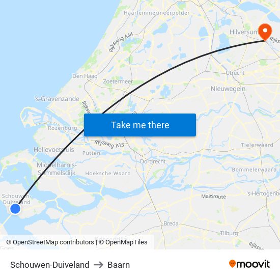 Schouwen-Duiveland to Baarn map