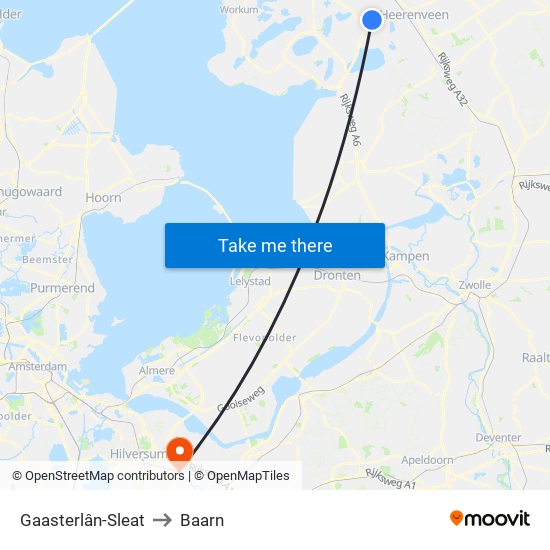 Gaasterlân-Sleat to Baarn map