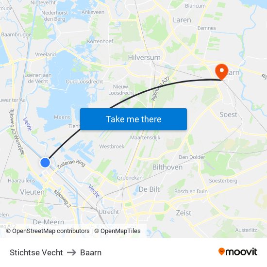Stichtse Vecht to Baarn map