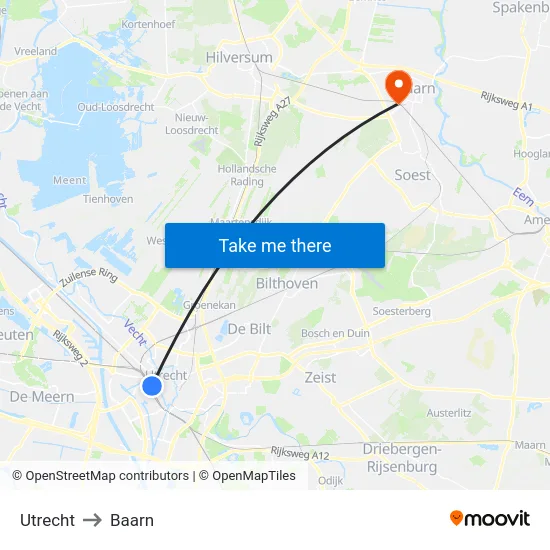Utrecht to Baarn map