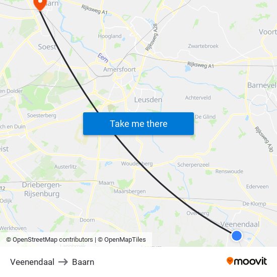 Veenendaal to Baarn map