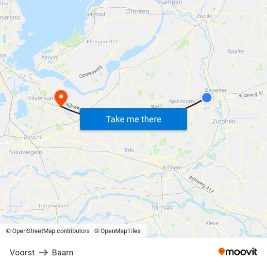 Voorst to Baarn map