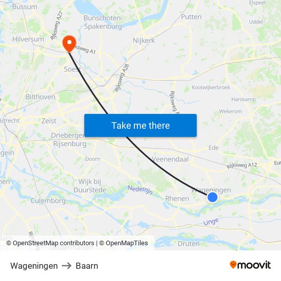 Wageningen to Baarn map