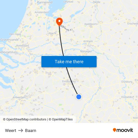 Weert to Baarn map