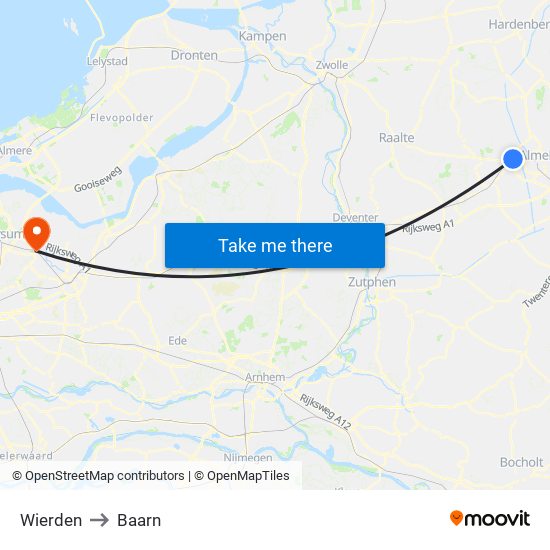 Wierden to Baarn map