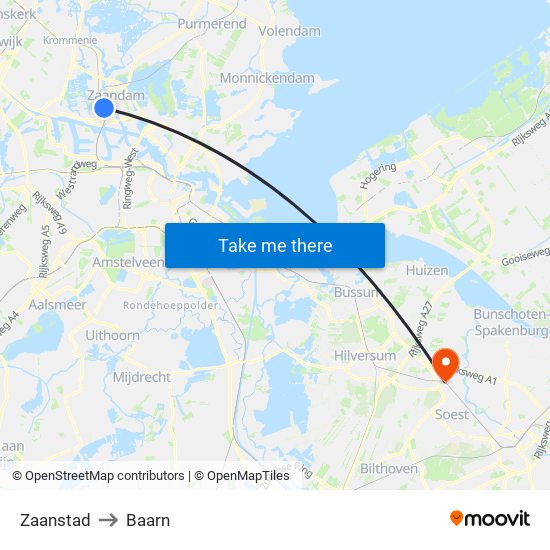 Zaanstad to Baarn map