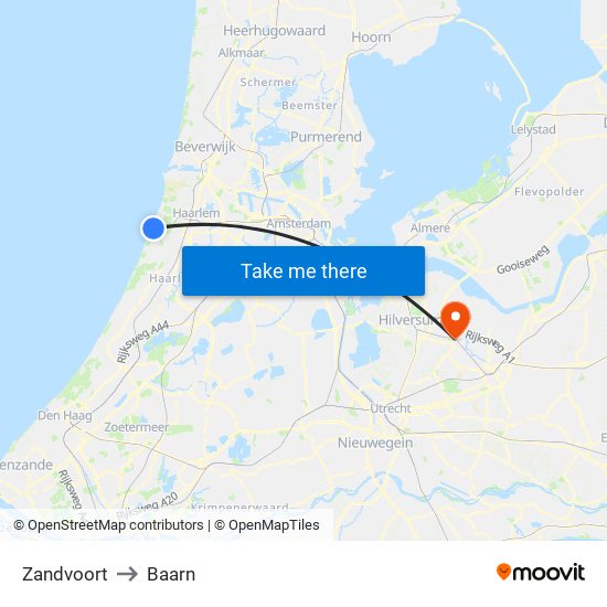 Zandvoort to Baarn map