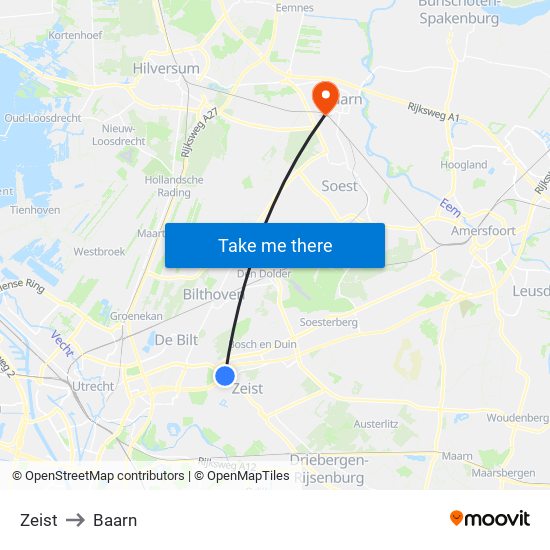 Zeist to Baarn map