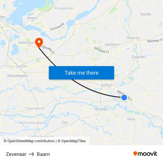 Zevenaar to Baarn map