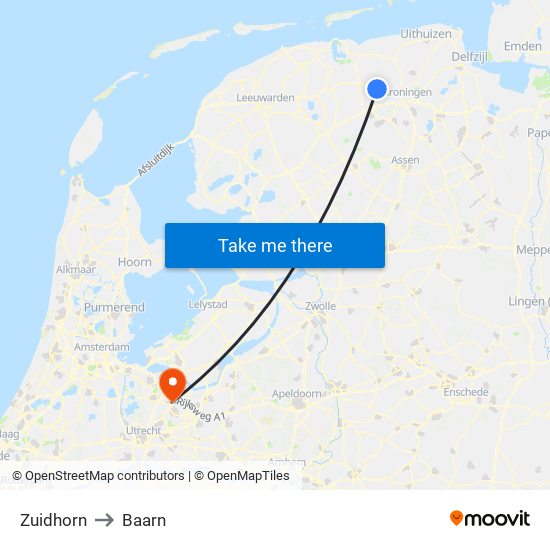 Zuidhorn to Baarn map