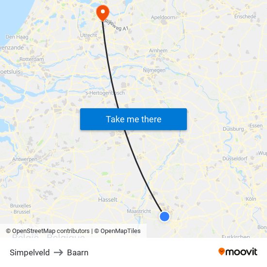 Simpelveld to Baarn map